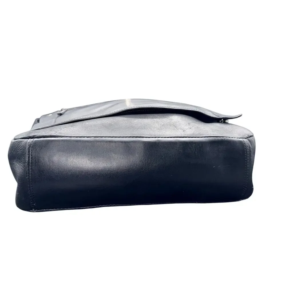 Kenneth Cole Reaction Black Leather Messenger Laptop Briefcase Bag 14”